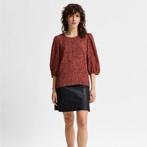Selected FEMME Floral Print Pintucked Top blouse burgundy black